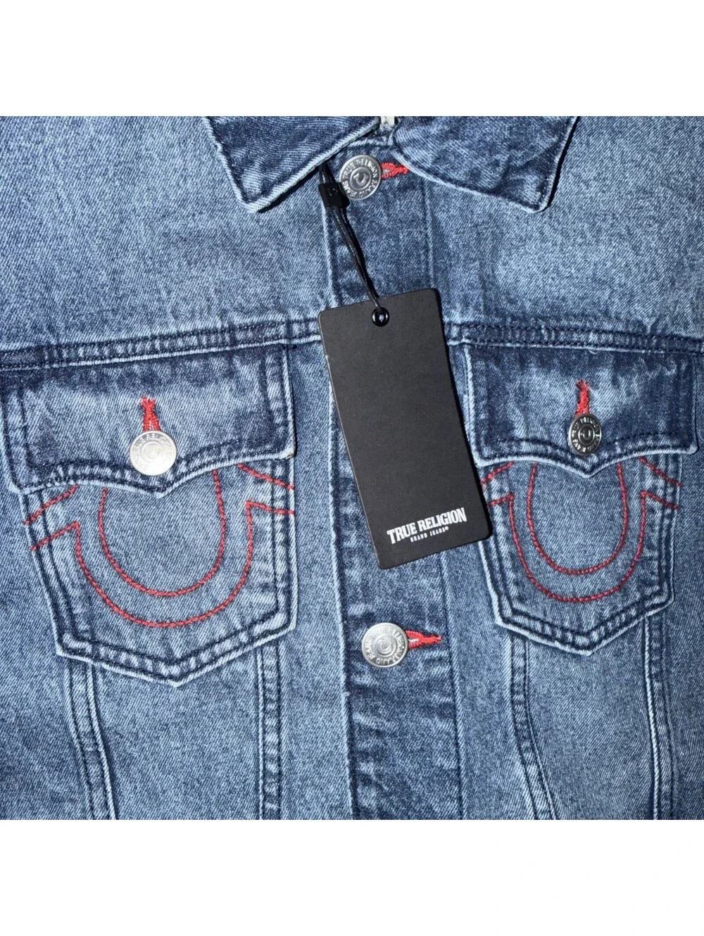 True Religion Men's Medium Blue Quartz Wash Trucker Denim Jacket 701133 NWT $184